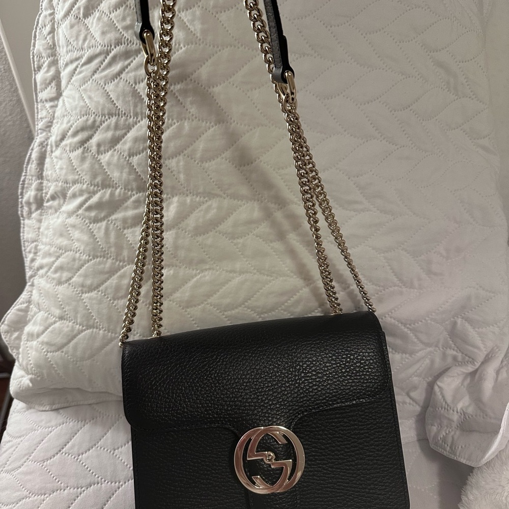 Gucci Black and Gold Crossbody Bag with Chain Strap